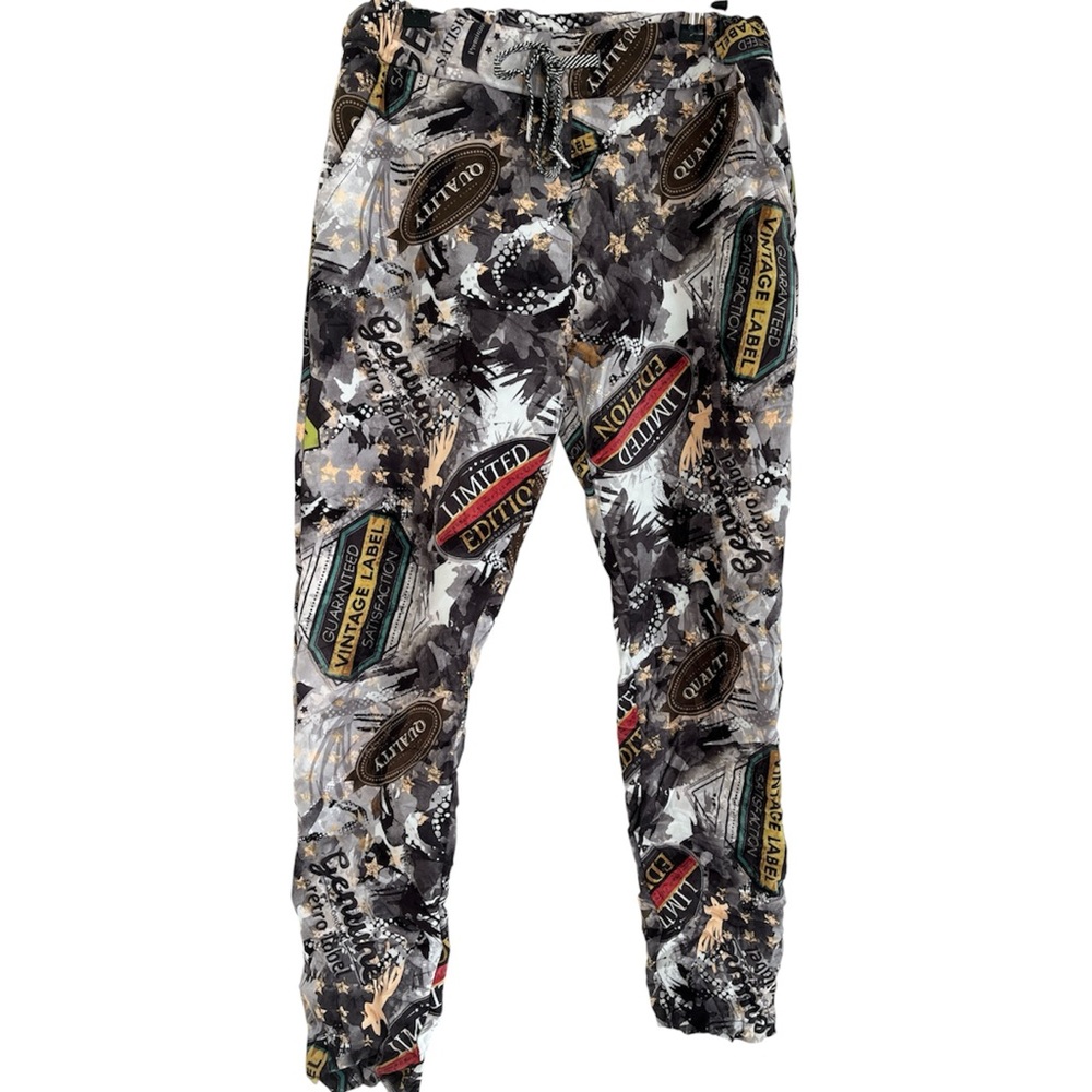 Brand Bazar Made in Italy Faux Suede Viscose Crushed Bold Print Jogger Pants OS